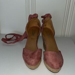 Pink suede wedges